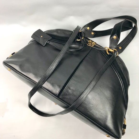 Authentic Yves Saint Laurent Fauve Blk Leather Bag - Picture 2 of 8